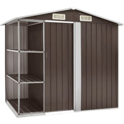 Casetta da giardino Capannone per cabina Capannone per la casa Capannone per esterni Robusto attrezzi con ripiano 205 x 130 x 183 cm Ferro marrone