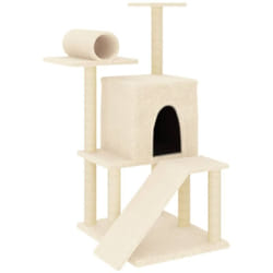 Tiragraffi per gatti Mobili Torre da arrampicata Giocattolo Tiragraffi Piattaforma da arrampicata con Tiragraffi in Sisal 110,5 cm Crema