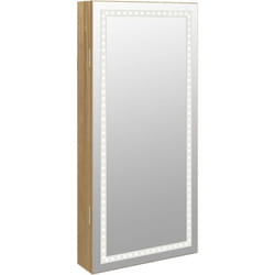 Helloshop26 - Armadietto portagioie organizzatore camera da letto guardaroba bagno con specchio e illuminazione a led marrone a parete