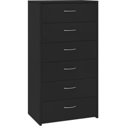 Credenza, cassettiera, mobiletto, organizer, cucina, soggiorno, soggiorno, con 6 cassetti, 50 x 34 x 96 cm, in derivati del legno nero.