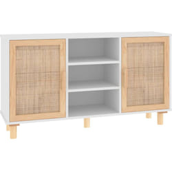 Helloshop26 - Credenza buffet cassettiera mobile contenitore organizer cucina soggiorno soggiorno 105 x 30 x 60 cm legno di pino massiccio e rattan