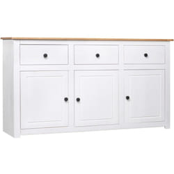 Credenza cassettiera cassettiera mobile contenitore organizer cucina soggiorno soggiorno 135 x 40 x 80 cm Pino massiccio gamma Panama bianco