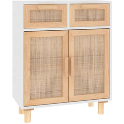 Credenza buffet cassettiera mobile contenitore organizer cucina soggiorno soggiorno 60 x 30 x 75 cm legno di pino massiccio e rattan bianco naturale