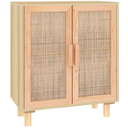 Helloshop26 - Credenza buffet cassettiera mobile contenitore organizer cucina soggiorno soggiorno 60 x 30 x 70 cm legno di pino massiccio e rattan