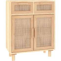 Helloshop26 - Credenza buffet cassettiera mobile contenitore organizer cucina soggiorno soggiorno 60 x 30 x 75 cm legno di pino massiccio e rattan