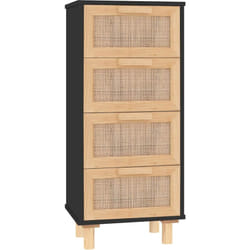 Credenza buffet cassettiera mobile contenitore organizer cucina soggiorno soggiorno 40 x 30 x 90 cm legno di pino massiccio e rattan naturale nero