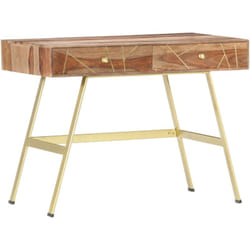 Helloshop26 - Scrivania tavolo postazione computer mobile studio con cassetti 100 x 55 x 75 cm in legno massello marrone