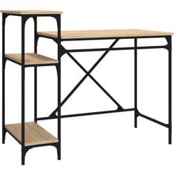 Helloshop26 - Scrivania tavolo postazione di lavoro mobile per computer studio con ripiani in rovere 105 x 50 x 90 cm pannelli in mdf e ferro marrone