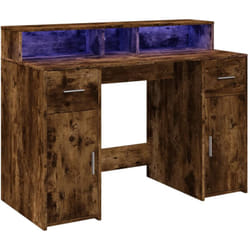 Scrivania tavolo postazione di lavoro mobile per computer studio e luci a led rovere affumicato 120 x 55 x 91 cm derivati del legno marrone