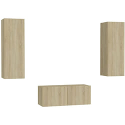 Set di mobili credenza, credenza, tv, televisione, soggiorno, camera da letto, soggiorno, 3 pezzi, rovere Sonoma, pannelli in mdf marrone