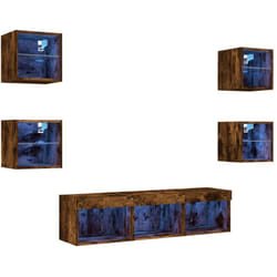 Helloshop26 - tv multimediale Mobili Scaffale Televisione Credenza tv Sala da pranzo Soggiorno Camera da letto con led 7 pezzi Legno composito rovere