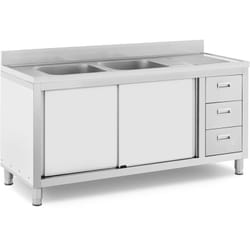 Helloshop26 - Lavello inox su mobile 2 vasche inox 400 x 400 x 300 mm professionale