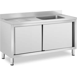 Helloshop26 - Lavello professionale in acciaio inox su mobile basso con lavello in acciaio inox (1 vasca: 500 x 400 x 240 mm, altezza alzatina: 100