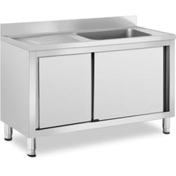 Lavello professionale in acciaio inox su mobile base armadio con lavello in acciaio inox (1 vasca: 500 x 400 x 260 mm, altezza alzatina: 100 mm,