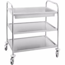 Carrello in acciaio inox - 2 vassoi e 1 vassoio - 500 kg max. - Tubi tondi Il carrello portapiatti ha una grande stabilità ed ...