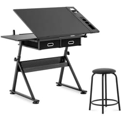 Helloshop26 - Tavolo da disegno, scrivania inclinabile e regolabile in altezza, 115 x 60 cm, sgabello incluso