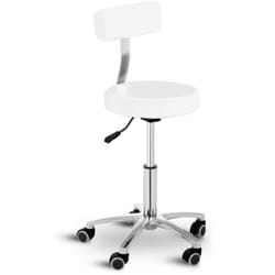 Sgabello con rotelle con schienale bianco