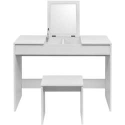 Helloshop26 - Toeletta bianca con piede e specchio pieghevole 100 cm bianco