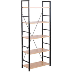 Espositore con ripiano in metallo e legno di rovere nero chiaro