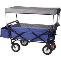 Helloshop26 - Carrello da giardino a 4 ruote con freno e tettuccio blu rimovibile
