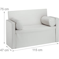 Panca con schienale a 2 posti, cassapanca pieghevole, pratica seduta ribaltabile, 115 cm, colore crema