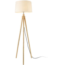 Helloshop26 - Lampada da terra piantana con paralume in metallo legno effetto legno e tessuto bianco 153 cm