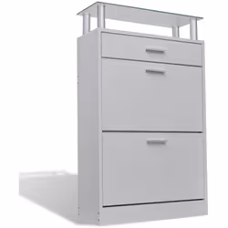 Questa scarpiera con 1 cassetto, 1 ripiano in vetro e 2 scomparti, dal design semplice ed elegante, è una buona scelta per os ...
