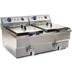 Friggitrice in acciaio inox 2 vasche da 16 litri e rubinetto di scarico a resistenza estraibile 380 v professionale