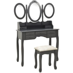 Toletta tavolo da trucco mobile di design mobile per camera da letto con sgabello e specchio 90 x 40 x 146 cm pieghevole in 3 grigi