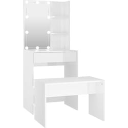 Set toeletta di design con led 60 x 40 x 140 cm in mdf bianco lucido
