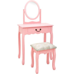 Toeletta tavolo da trucco e sgabello 65 x 36 x 128 cm in legno mdf rosa