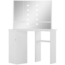 Helloshop26 - Tavolo da trucco angolare tavolo da trucco con luce a led 111 x 54 x 141,5 cm bianco chiaro
