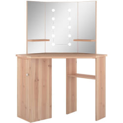 Toeletta tavolo da trucco mobile di design mobile per camera da letto angolare con led 111 x 54 x 141,5 cm rovere