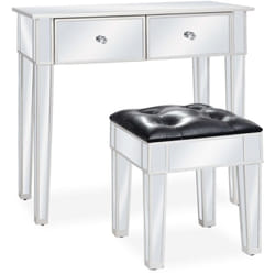 Toeletta tavolo da trucco mobili di design mobili per camera da letto specchio 80 x 38 x 76 cm con mdf e sgabello in vetro