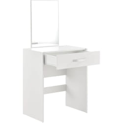 Toeletta con specchio, cassetto, sgabello, cassettiera da parrucchiere, 132 cm, bianco