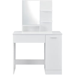 Toeletta di design con ripiani a specchio, cassettiera da parrucchiere 138 cm bianca