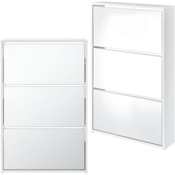 Scarpiera di design con 3 scomparti per 9 paia di scarpe con frontale a specchio in truciolare melaminico 102,5 x 63 x 17 cm bianco