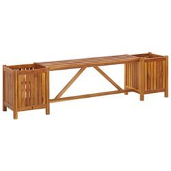 Helloshop26 - Panca da giardino arredo da esterno per terrazza con 2 fioriere 150x30x40 cm in legno di acacia