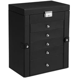 Portagioie scrigno portagioielli grande 6 livelli con ali specchio cassetti e chiusura per bracciali orecchini anelli collane idea regalo 32 cm nero