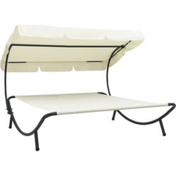Daybed chaise longue sdraio da esterno 200 cm con baldacchino bianco panna