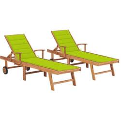 Set di 2 sedie a sdraio, sedia a sdraio, lettino da giardino, terrazza, mobili da esterno con cuscino verde brillante in legno massello di teak