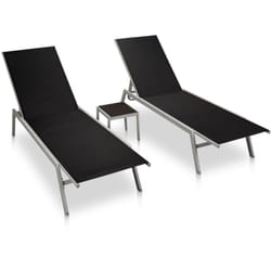 Set di 2 sedie a sdraio, sedia a sdraio, lettino da giardino, terrazza, arredamento da esterno con tavolo in acciaio e Textilene nero