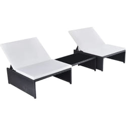 Helloshop26 - Set di 2 sdraio, sedia a sdraio, lettino da giardino, terrazza, arredamento da esterno con tavolo in resina intrecciata nera