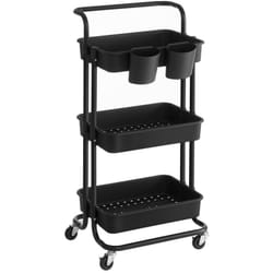Helloshop26 - Carrello mobile a 3 livelli su ruote Scaffale portaoggetti con maniglia 2 pentole 2 freni Cestini in plastica Facile montaggio 34' per