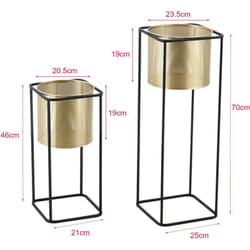 Helloshop26 - Set di 2 supporti per piante set vaso da fiori vassoio da fiori vaso in metallo diverse dimensioni oro nero