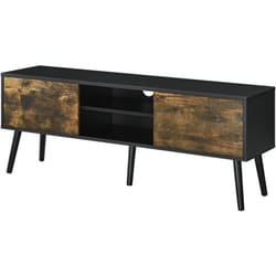 Porta tv Porta tv 120 cm gambe in legno rivestimento in pvc nero legno scuro