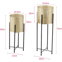 Helloshop26 - Set di 2 supporti per piante set vaso da fiori vassoio da fiori vaso in metallo diverse dimensioni oro nero