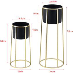 Set di 2 supporti per piante, set vaso da fiori, set coprivaso, set fioriera, vaso in metallo, diverse dimensioni, oro nero
