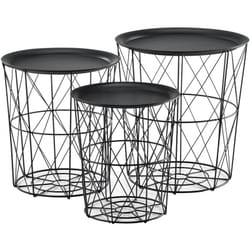 Set di 3 tavolini impilabili tavolino da salotto in metallo piano rimovibile 40x40x44 cm nero