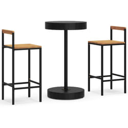 Helloshop26 - Set bar da giardino con mobili da esterno, terrazza, 3 pezzi, polyrattan nero/legno massiccio di acacia